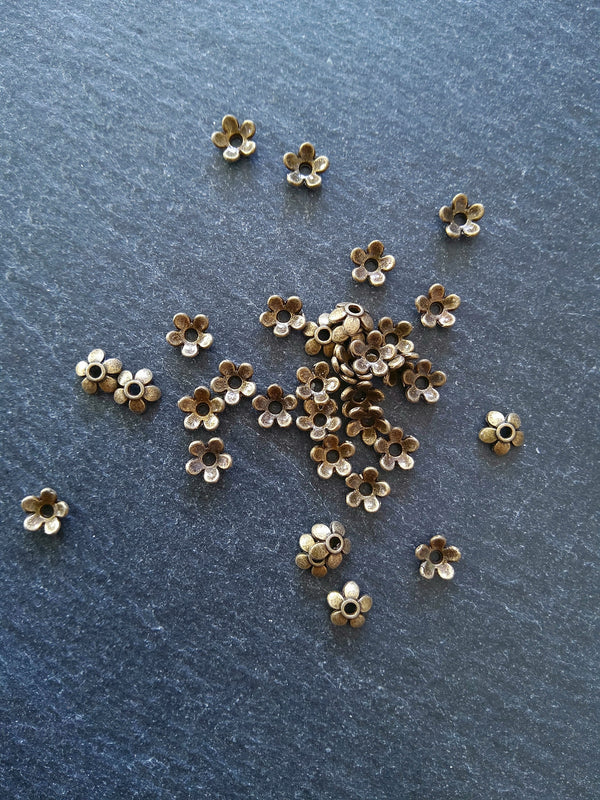 100 or 400 Flower Bead Caps 6mm Antique Bronze Tone Alloy - ContentedCatz