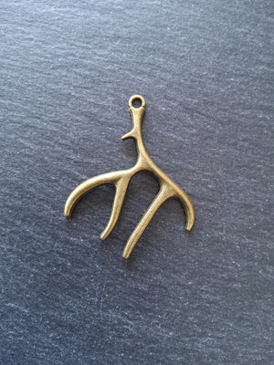 2 or 10 Large Antler Charms Antique Bronze Tone 52x45m