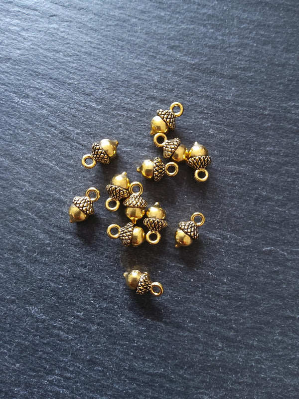 12 or 60 Acorn Charms Antique Gold Tone Alloy 14x7mm
