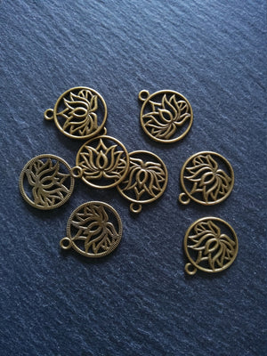 8 or 40 Round Lotus Flower Charms Antique Bronze Tone 22x19mm