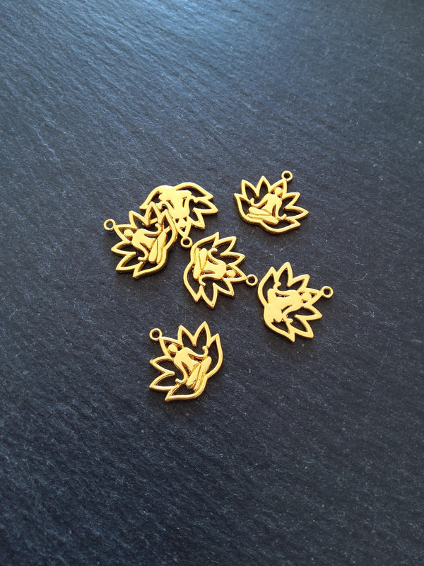 10 or 50 Bright Gold Tone Alloy Lotus Flower Meditation Yoga Charms 18x17mm