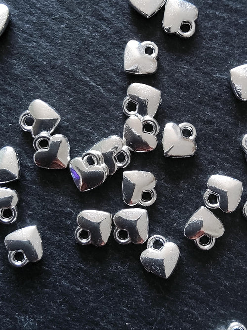 20 or 100 Solid Heart Charms Bright Silver Plated Alloy 8x7x2.5mm