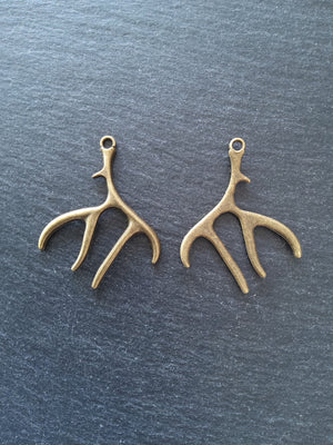 2 or 10 Large Antler Charms Antique Bronze Tone 52x45m
