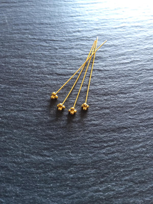 1 or 5 Triangle Ball Headpins Genuine 22K Gold Plated Vermeil Sterling Silver 0.5mm (24 gauge) 55mm long - ContentedCatz