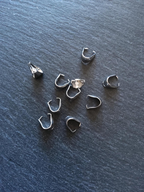 10 or 50 Stainless Steel Pinch Bails for Pendants 9.5x7x6.5mm - ContentedCatz