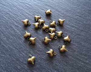 20 or 100 Little Hollow Heart Charms Antique Bronze Tone Brass 10x8x3.3mm - ContentedCatz