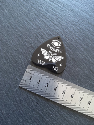 2 or 10 Large Black Acrylic Ouija Planchette Charms with Moth in White 42x40mm