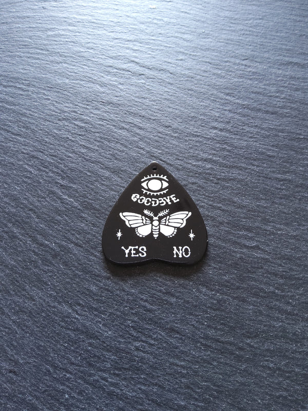 2 or 10 Large Black Acrylic Ouija Planchette Charms with Moth in White 42x40mm