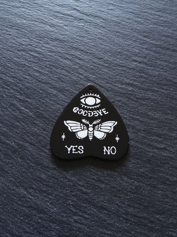 2 or 10 Large Black Acrylic Ouija Planchette Charms with Moth in White 42x40mm