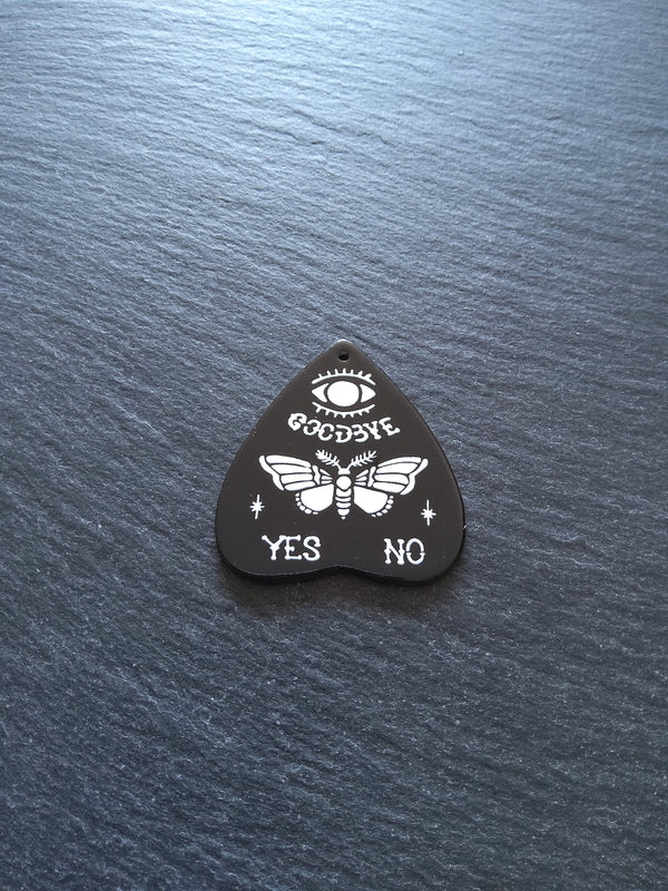 2 or 10 Large Black Acrylic Ouija Planchette Charms with Moth in White 42x40mm