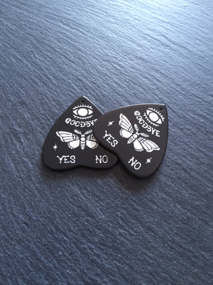 2 or 10 Large Black Acrylic Ouija Planchette Charms with Moth in White 42x40mm