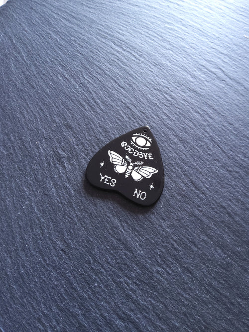 2 or 10 Large Black Acrylic Ouija Planchette Charms with Moth in White 42x40mm