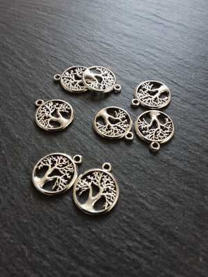 10 or 50 Tree of Life Charms Antique Silver Tone Small 19x16mm
