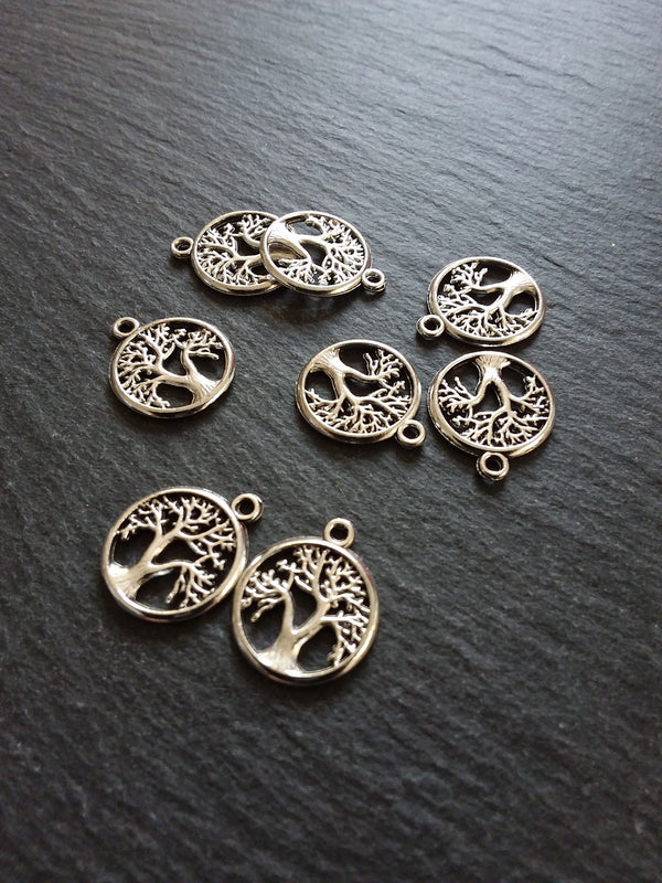 10 or 50 Tree of Life Charms Antique Silver Tone Small 19x16mm
