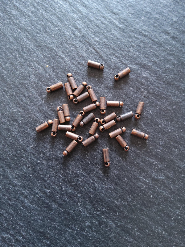 100 or 500 Antique Copper Tone End Caps for 1mm Cord Necklaces (1.5mm end caps) 6x2mm Hole: 0.9mm