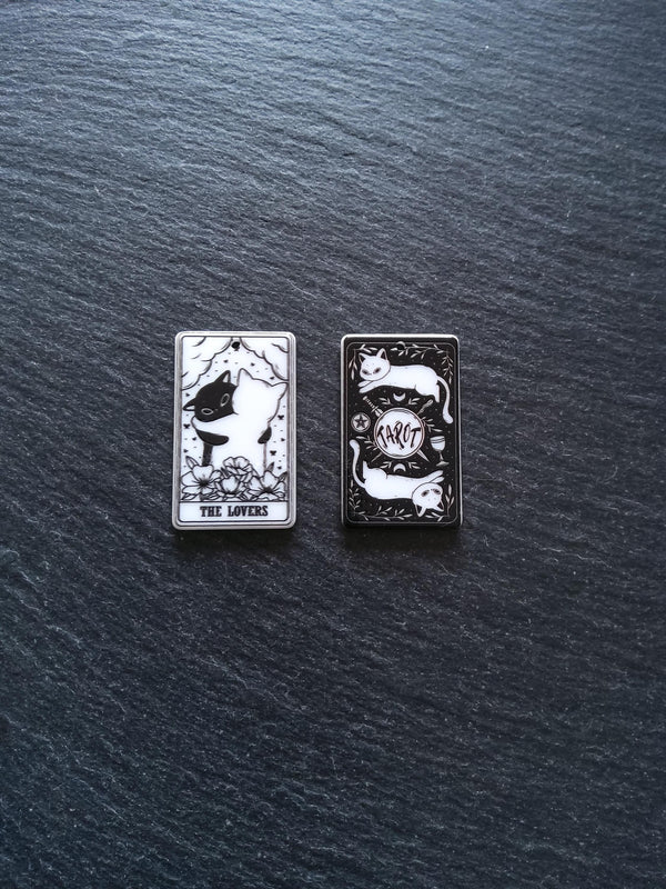 2 or 10 The The Lovers Cat Tarot Card Charms White & Black Resin 38x23mm
