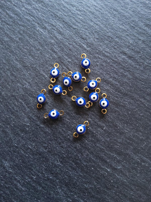 4 or 20 Double Sided Evil Eye Connector Charms Gold Plated Stainless Steel with Blue & White Enamel 9x4.5x2.7mm