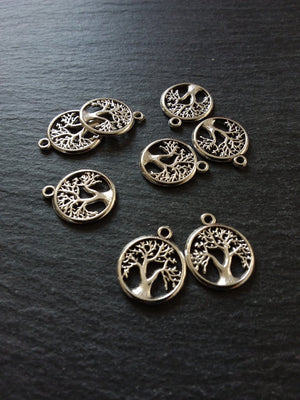 10 or 50 Tree of Life Charms Antique Silver Tone Small 19x16mm