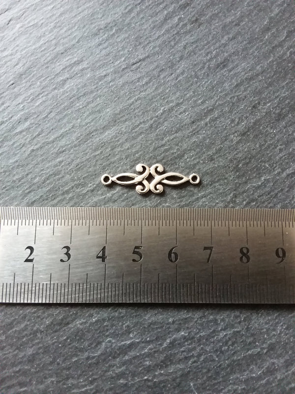 20 or 100 Antique Silver Long Classical Connector Charms 29x9mm