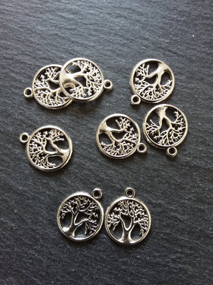 10 or 50 Tree of Life Charms Antique Silver Tone Small 19x16mm