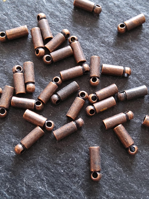 100 or 500 Antique Copper Tone End Caps for 1mm Cord Necklaces (1.5mm end caps) 6x2mm Hole: 0.9mm