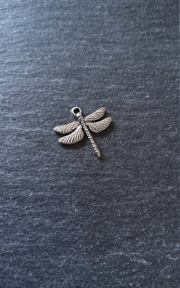 10 or 50 Dragonfly Charms Antique Silver Tone Alloy 18x18mm