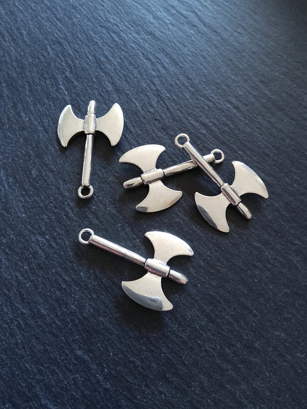 2 or 10 Solid Double Headed Axe Pendants 40x25mm