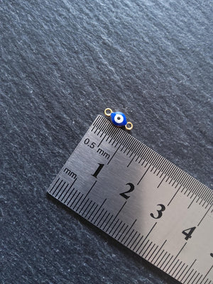 4 or 20 Double Sided Evil Eye Connector Charms Gold Plated Stainless Steel with Blue & White Enamel 9x4.5x2.7mm