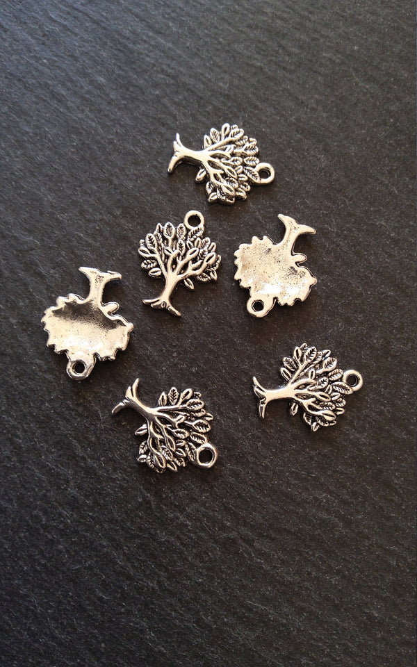 10 or 50 Tree Charms Antique Silver Tone Alloy 22x17mm