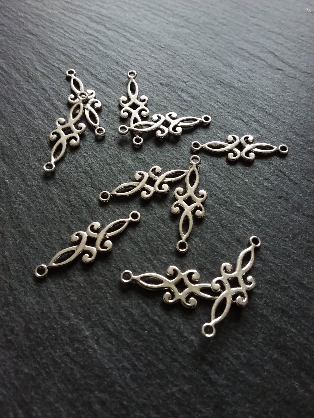 20 or 100 Antique Silver Long Classical Connector Charms 29x9mm