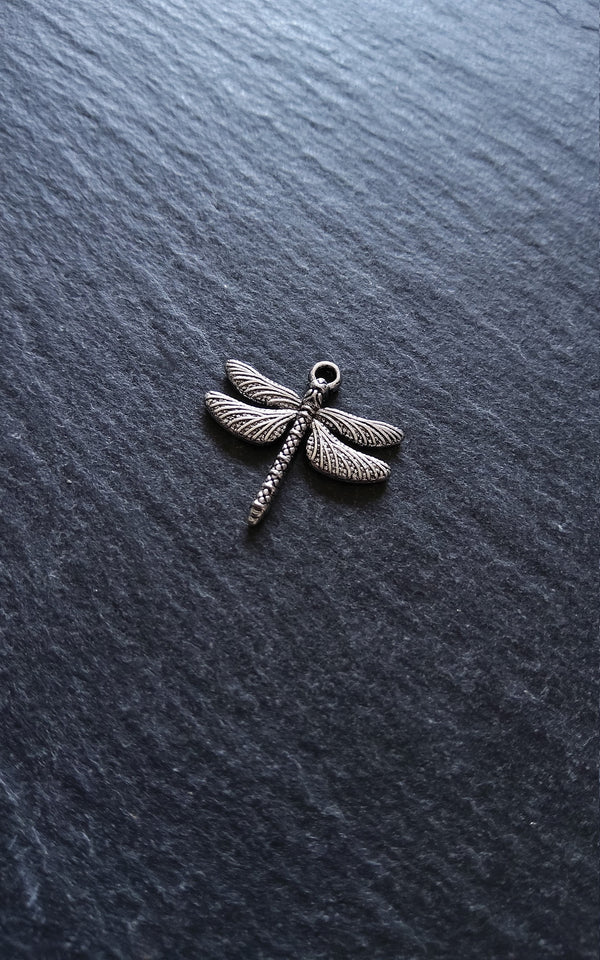 10 or 50 Dragonfly Charms Antique Silver Tone Alloy 18x18mm