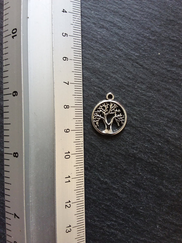 10 or 50 Tree of Life Charms Antique Silver Tone Small 19x16mm