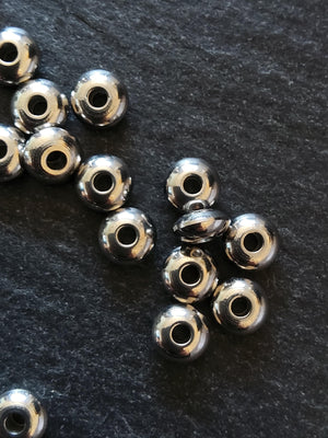 10 or 50 Stainless Steel 6mm Solid Round Flying Saucer Spacer Beads 6x3mm with 2mm Hole