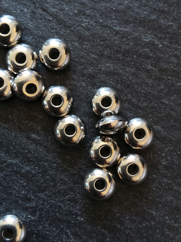 10 or 50 Stainless Steel 6mm Solid Round Flying Saucer Spacer Beads 6x3mm with 2mm Hole