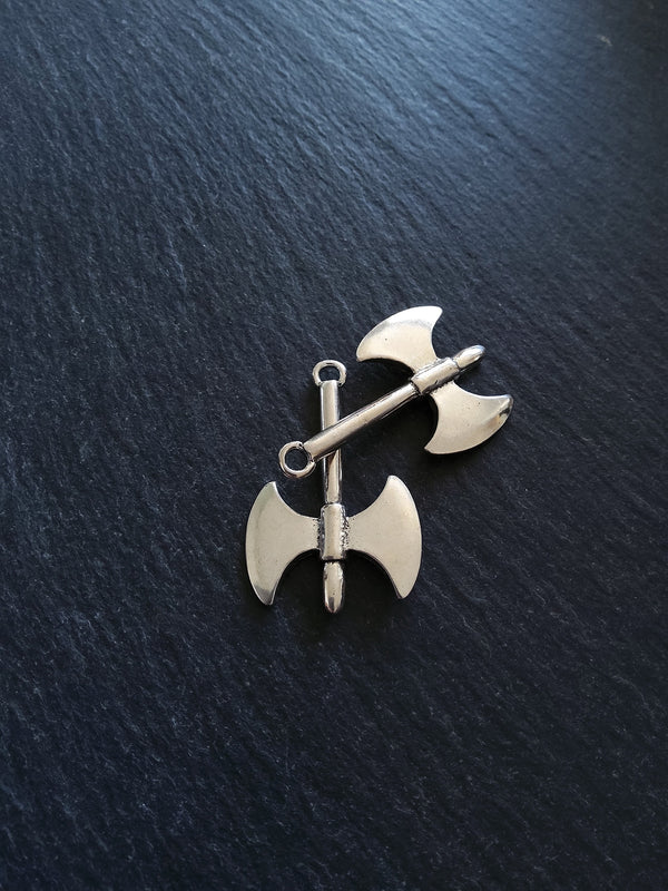 2 or 10 Solid Double Headed Axe Pendants 40x25mm