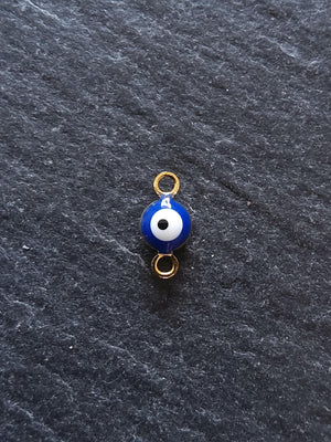 4 or 20 Double Sided Evil Eye Connector Charms Gold Plated Stainless Steel with Blue & White Enamel 9x4.5x2.7mm