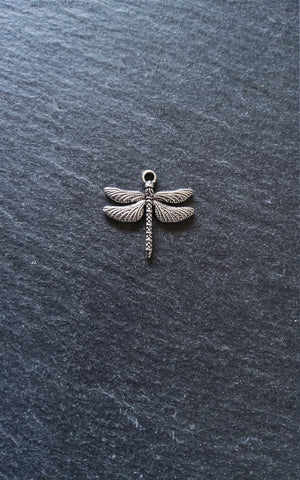 10 or 50 Dragonfly Charms Antique Silver Tone Alloy 18x18mm