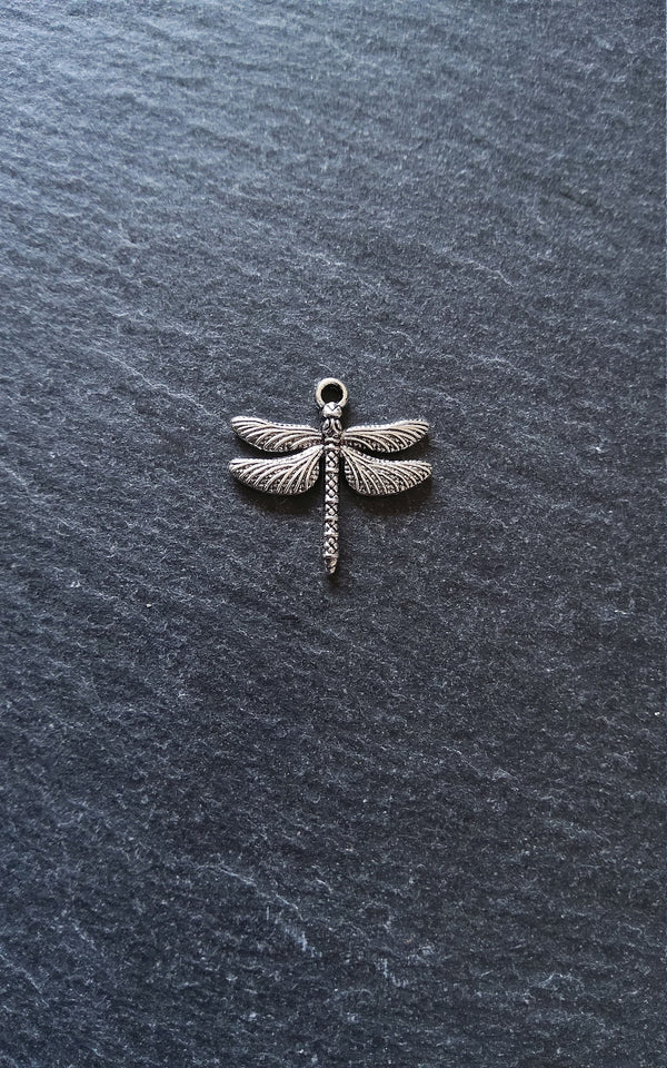 10 or 50 Dragonfly Charms Antique Silver Tone Alloy 18x18mm