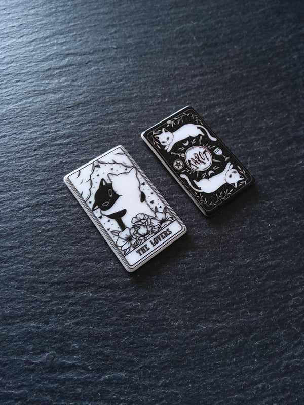 2 or 10 The The Lovers Cat Tarot Card Charms White & Black Resin 38x23mm