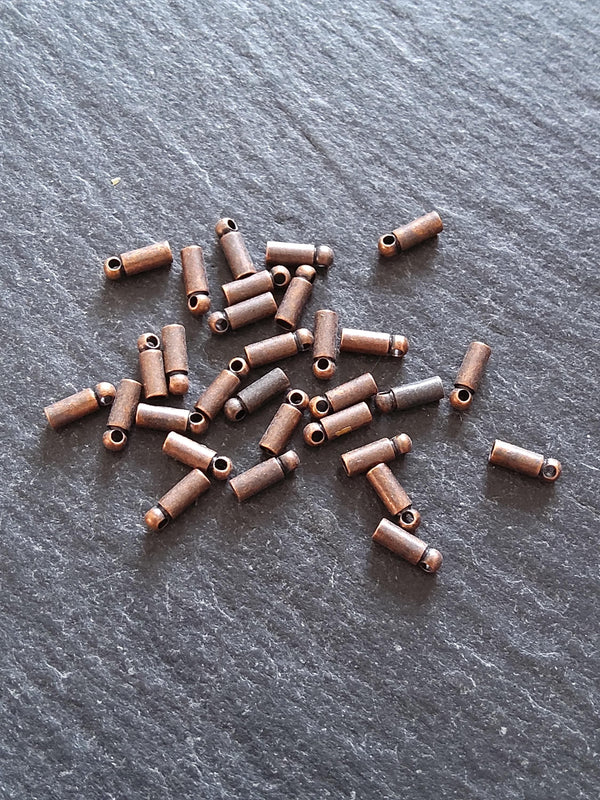 100 or 500 Antique Copper Tone End Caps for 1mm Cord Necklaces (1.5mm end caps) 6x2mm Hole: 0.9mm