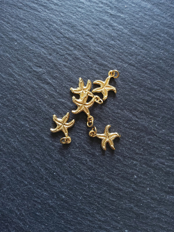2 or 10 Starfish Charms Real 18K Gold Plated Brass 14.5x12x1.5mm. Nickel FREE