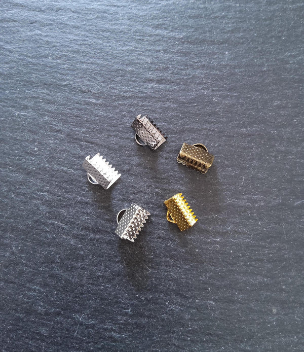 10mm (3/8") Wide Ribbon Crimp Ends 10x8mm Findings Crimps in Gold, Silver, Antique Silver, Gunmetal or Antique Bronze
