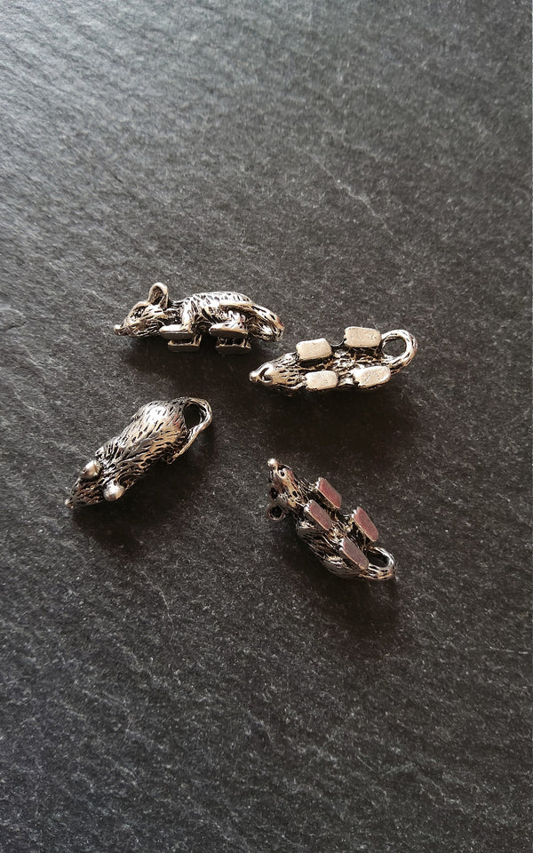 4 or 20 Mouse Charms Antique Silver Tone 19x7x7mm