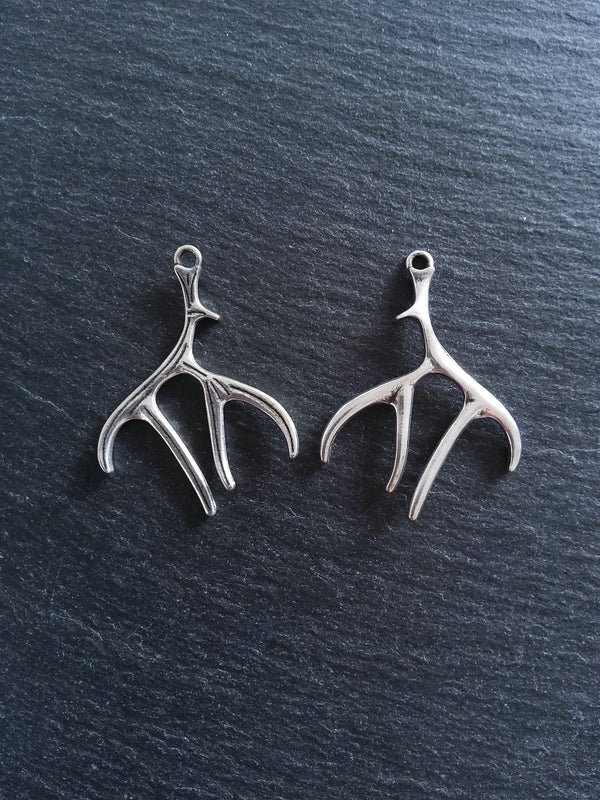 4 or 20 Large Antler Charms Antique Silver Tone 50x38x2.5mm
