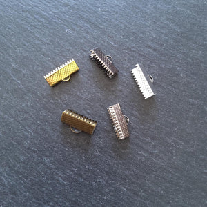 16mm (5/8") Wide Ribbon Crimp Ends 20x7.5mm Findings Crimps in Gold, Silver, Antique Silver, Gunmetal or Antique Bronze
