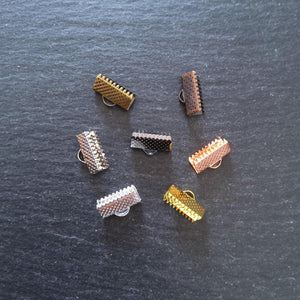 13mm (1/2") Wide Ribbon Crimp Ends 13x8mm Findings Crimps in Gold, Silver, Antique Silver, Gunmetal, Rose Gold, Bronze or Copper