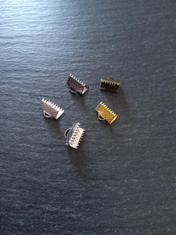 10mm (3/8") Wide Ribbon Crimp Ends 10x8mm Findings Crimps in Gold, Silver, Antique Silver, Gunmetal or Antique Bronze