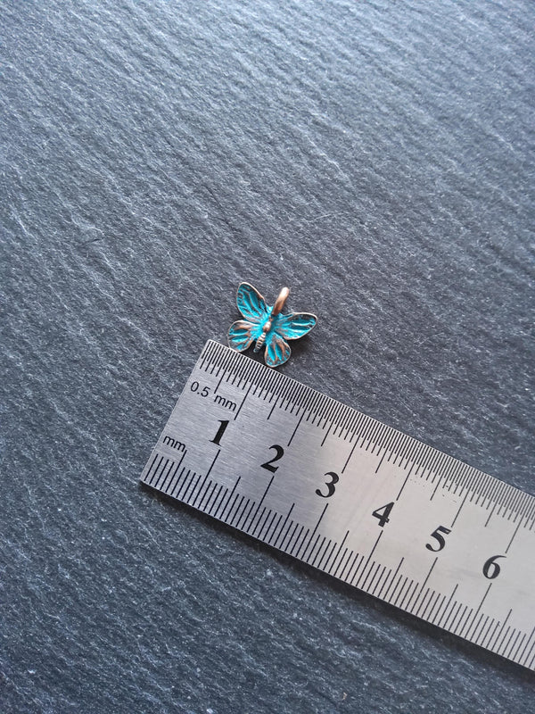 4 or 20 Butterfly Charms Antique Copper Tone Alloy with Blue Patina 15x13.5mm