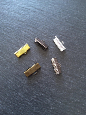 16mm (5/8") Wide Ribbon Crimp Ends 20x7.5mm Findings Crimps in Gold, Silver, Antique Silver, Gunmetal or Antique Bronze