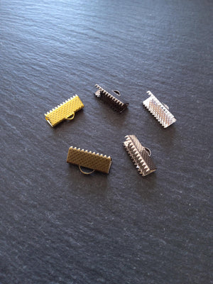 16mm (5/8") Wide Ribbon Crimp Ends 20x7.5mm Findings Crimps in Gold, Silver, Antique Silver, Gunmetal or Antique Bronze